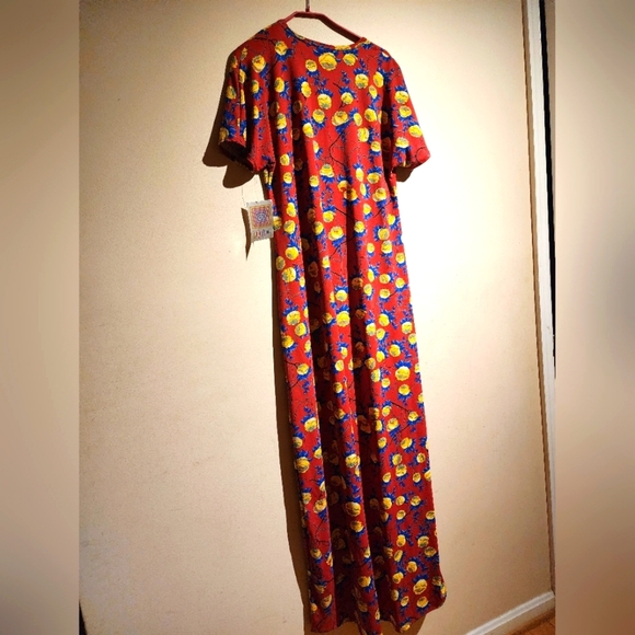 LulaRoe Maria Stanning Red Blue Yellow Floral Print Maxi Dress - Picture 5 of 8